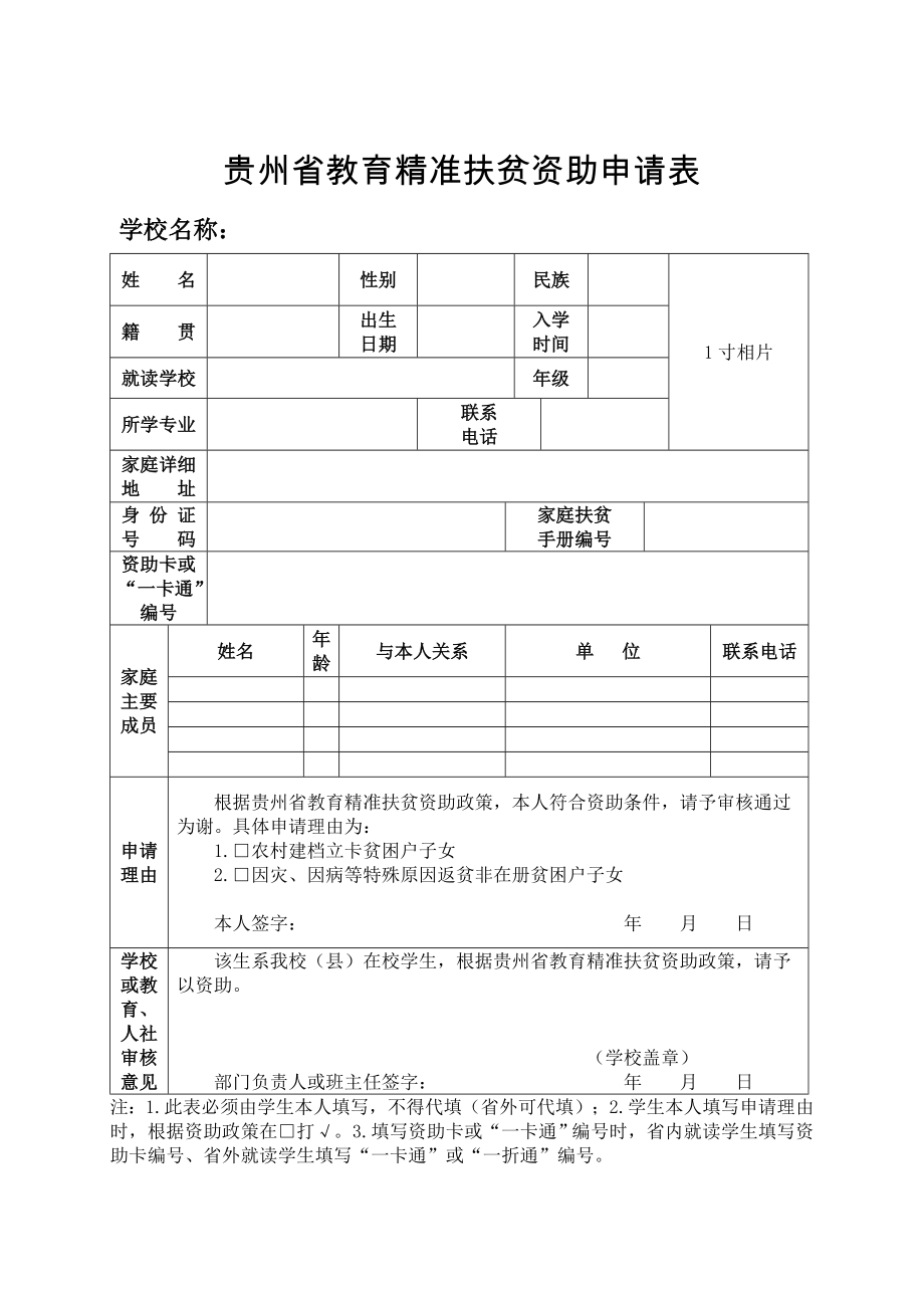 贵州省教育精准扶贫资助申请表_第1页