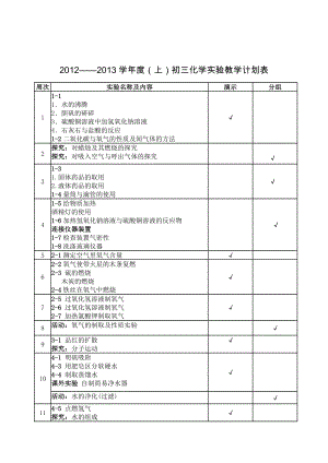 初三化學實驗教學計劃表