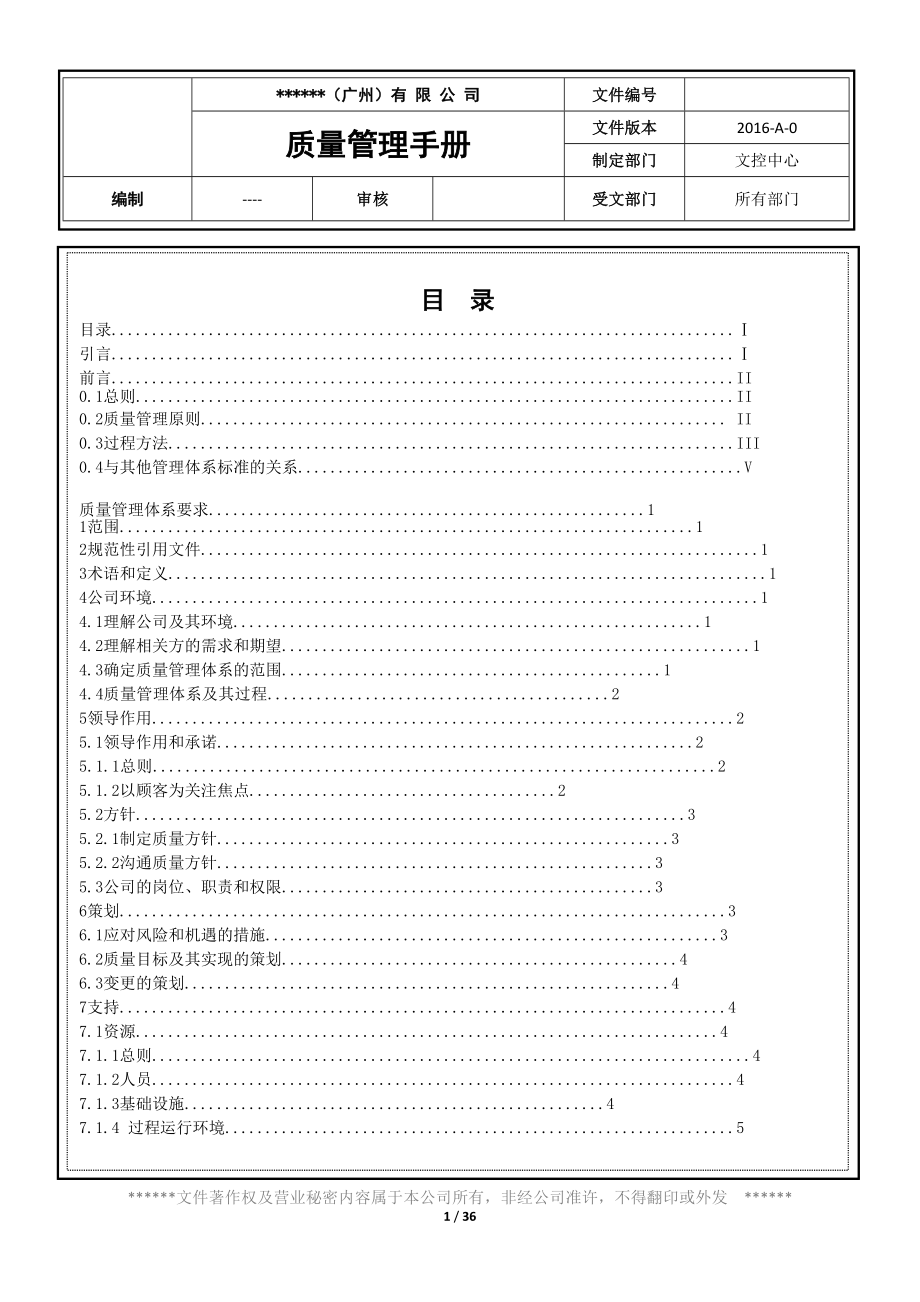 生產(chǎn)公司工廠質(zhì)量管理手冊(2016版).doc_第1頁