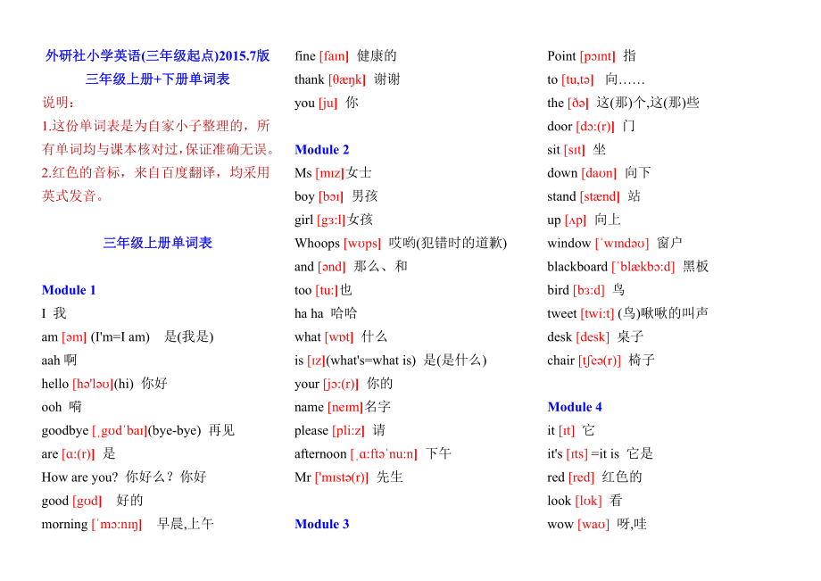 外研社(三年級(jí)起)小學(xué)英語(yǔ)三年級(jí)上冊(cè)+下冊(cè)單詞表(含音標(biāo)).doc_第1頁(yè)