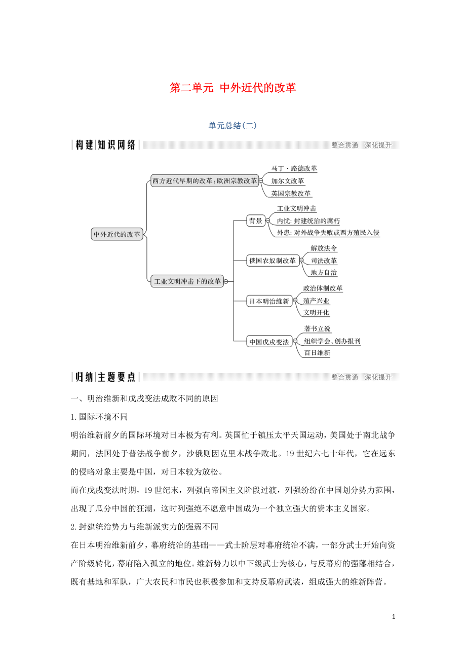 （新課標(biāo)）2018-2019學(xué)年高考?xì)v史 第二單元 中外近代的改革單元總結(jié)學(xué)案 岳麓版選修1_第1頁(yè)