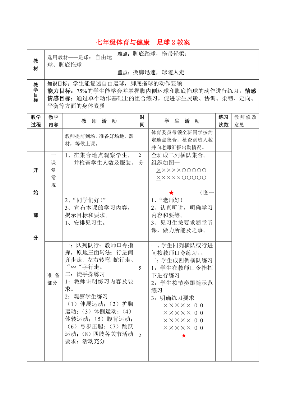 七年級體育與健康足球2教案_第1頁