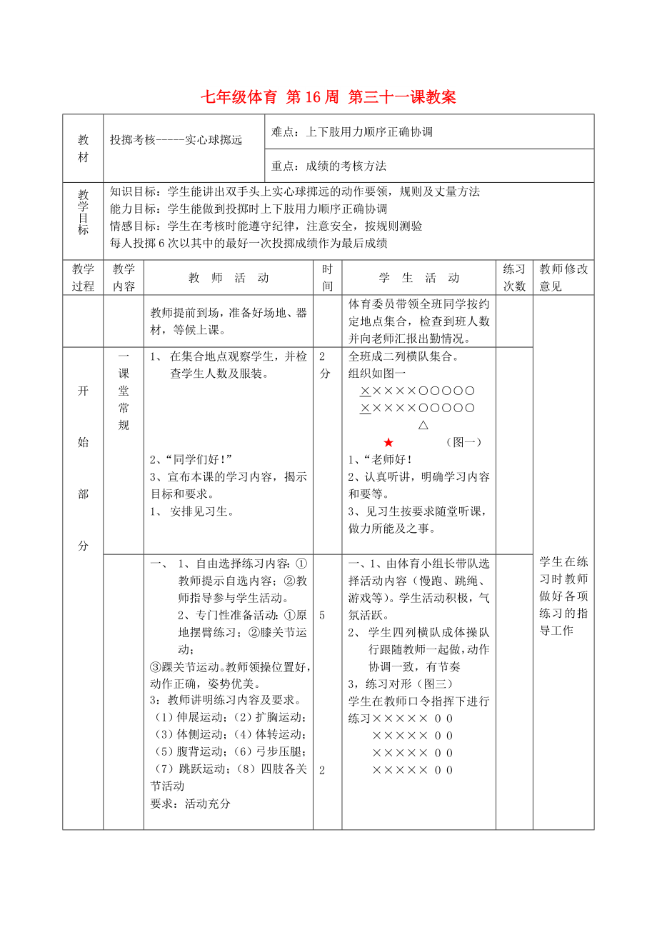 七年級(jí)體育 第16周 第三十一課教案_第1頁