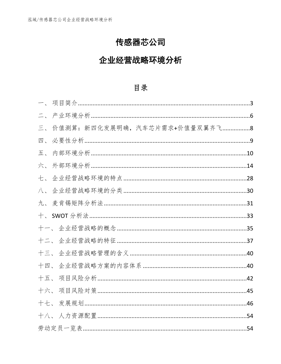 传感器芯公司企业经营战略环境分析（范文）_第1页