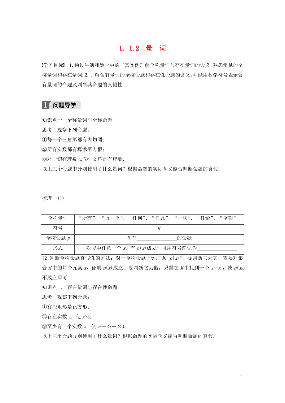 2017-2018版高中數(shù)學 第一單元 常用邏輯用語 1.1.2 量詞教學案 新人教B版選修1-1_第1頁