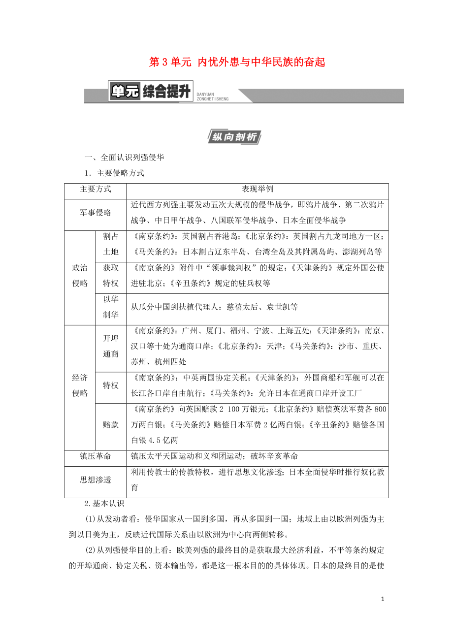 2021新高考歷史一輪總復(fù)習(xí) 模塊1 第3單元 內(nèi)憂外患與中華民族的奮起單元綜合提升教學(xué)案 岳麓版_第1頁