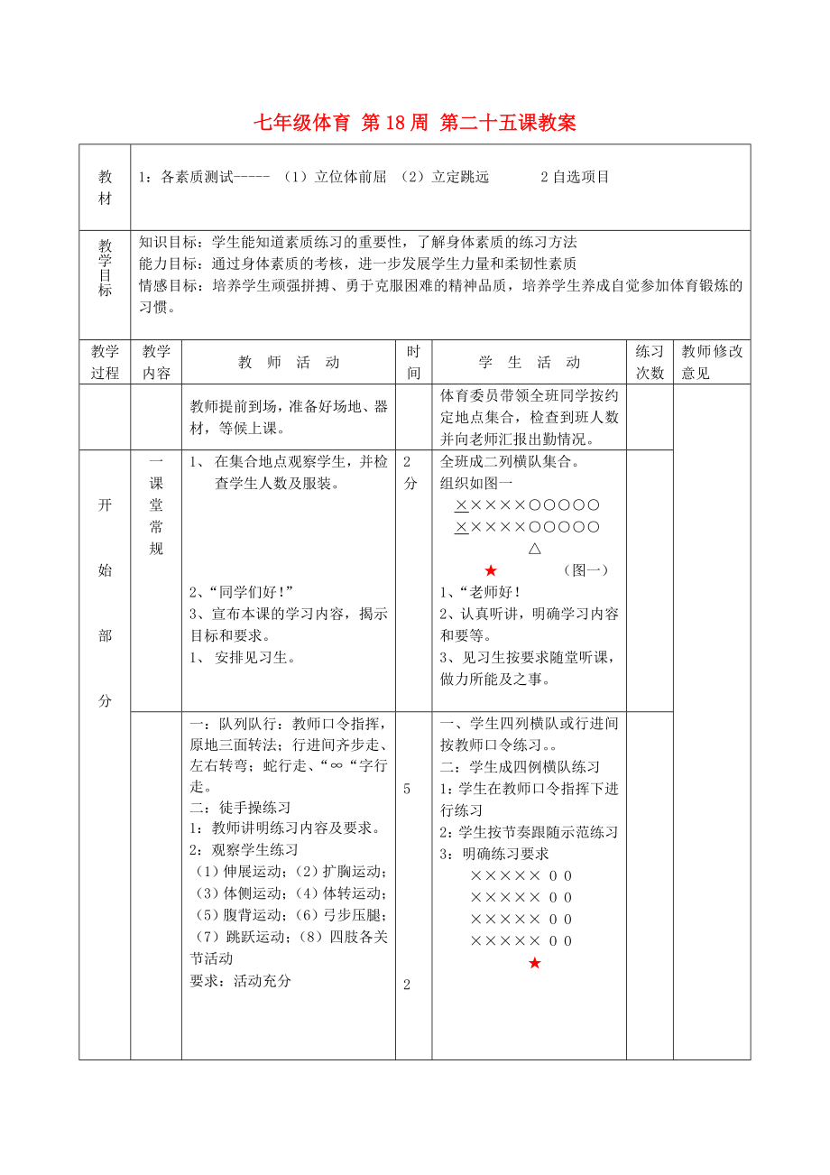 七年級體育 第18周 第二十五課教案_第1頁