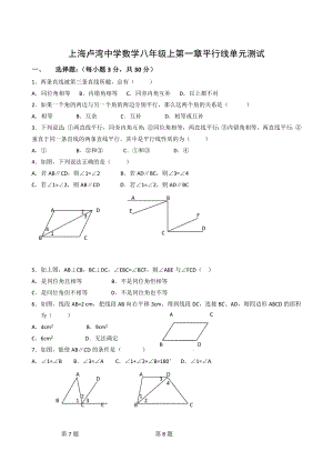 上海卢湾中学数学八年级上平行线单元测试
