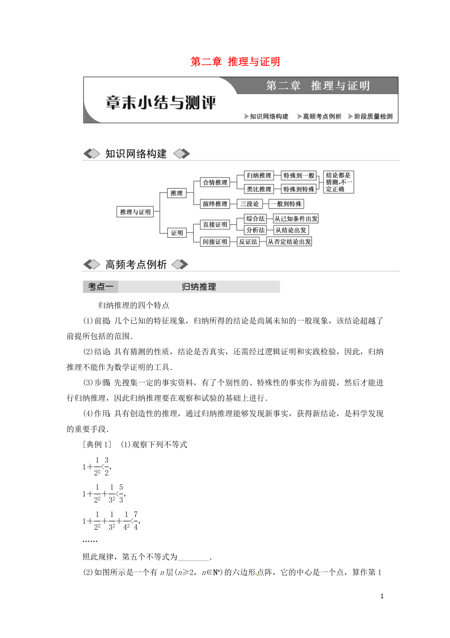 2017-2018學年高中數學 第二章 推理與證明章末小結與測評創(chuàng)新應用學案 新人教A版選修1-2_第1頁