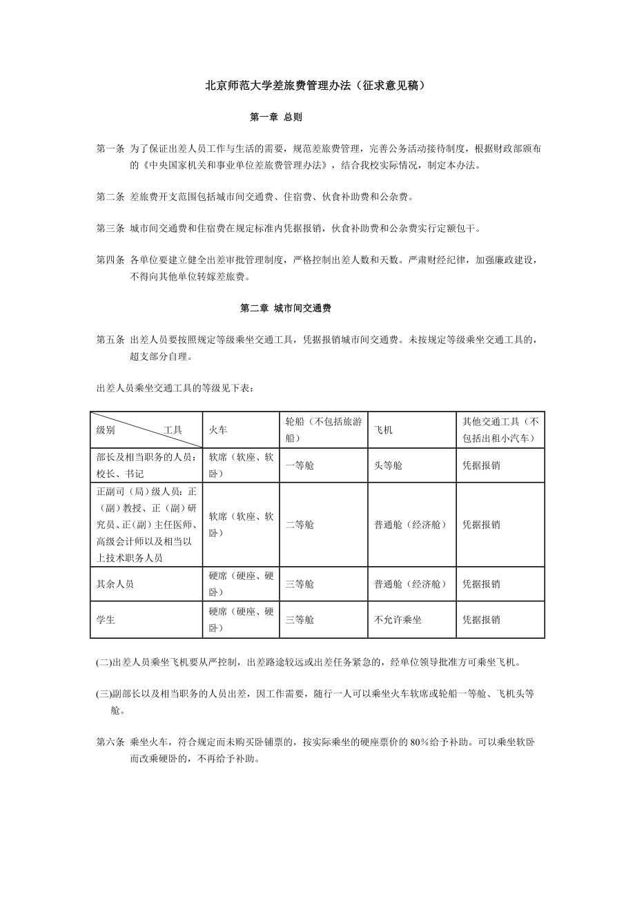 北京师范大学差旅费管理办法征求意见稿_第1页