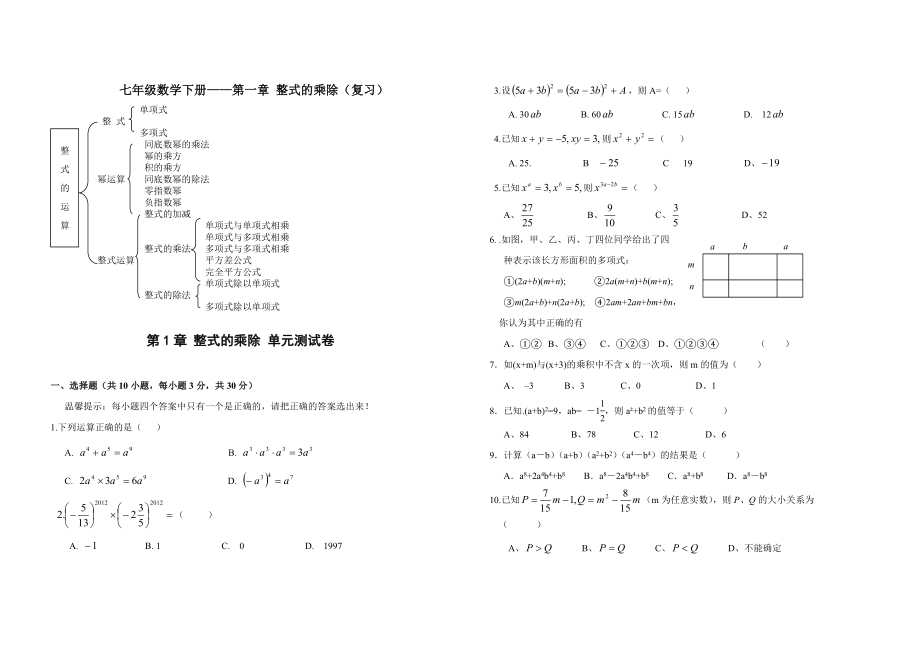 数学下册单元测试题期中题大全_第1页