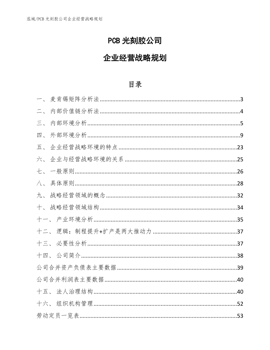 PCB光刻胶公司企业经营战略规划（范文）_第1页