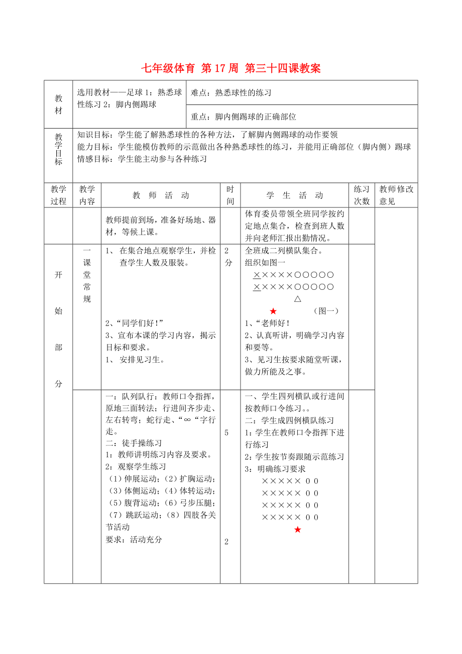 七年級(jí)體育 第17周 第三十四課教案_第1頁(yè)