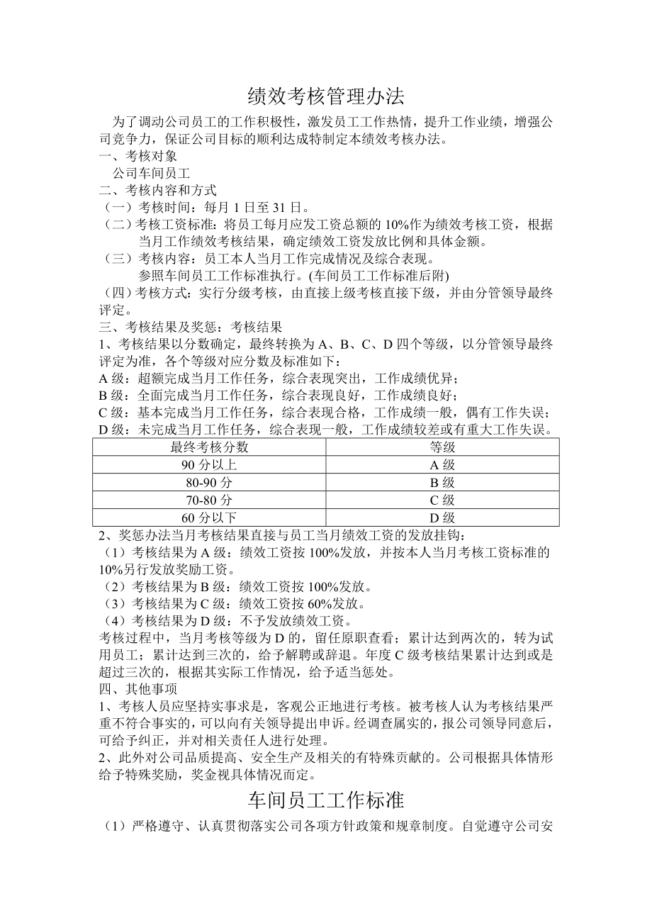 績效考核管理辦法 為了調(diào)動公司員工的工作積極性同名_第1頁