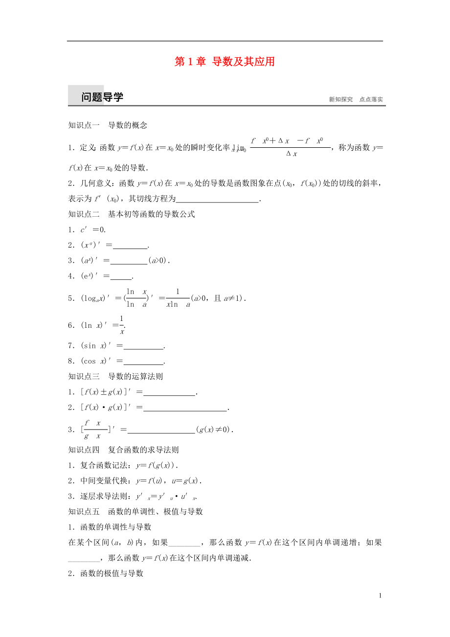 2017-2018版高中數(shù)學(xué) 第1章 導(dǎo)數(shù)及其應(yīng)用章末復(fù)習(xí)課學(xué)案 蘇教版選修2-2_第1頁