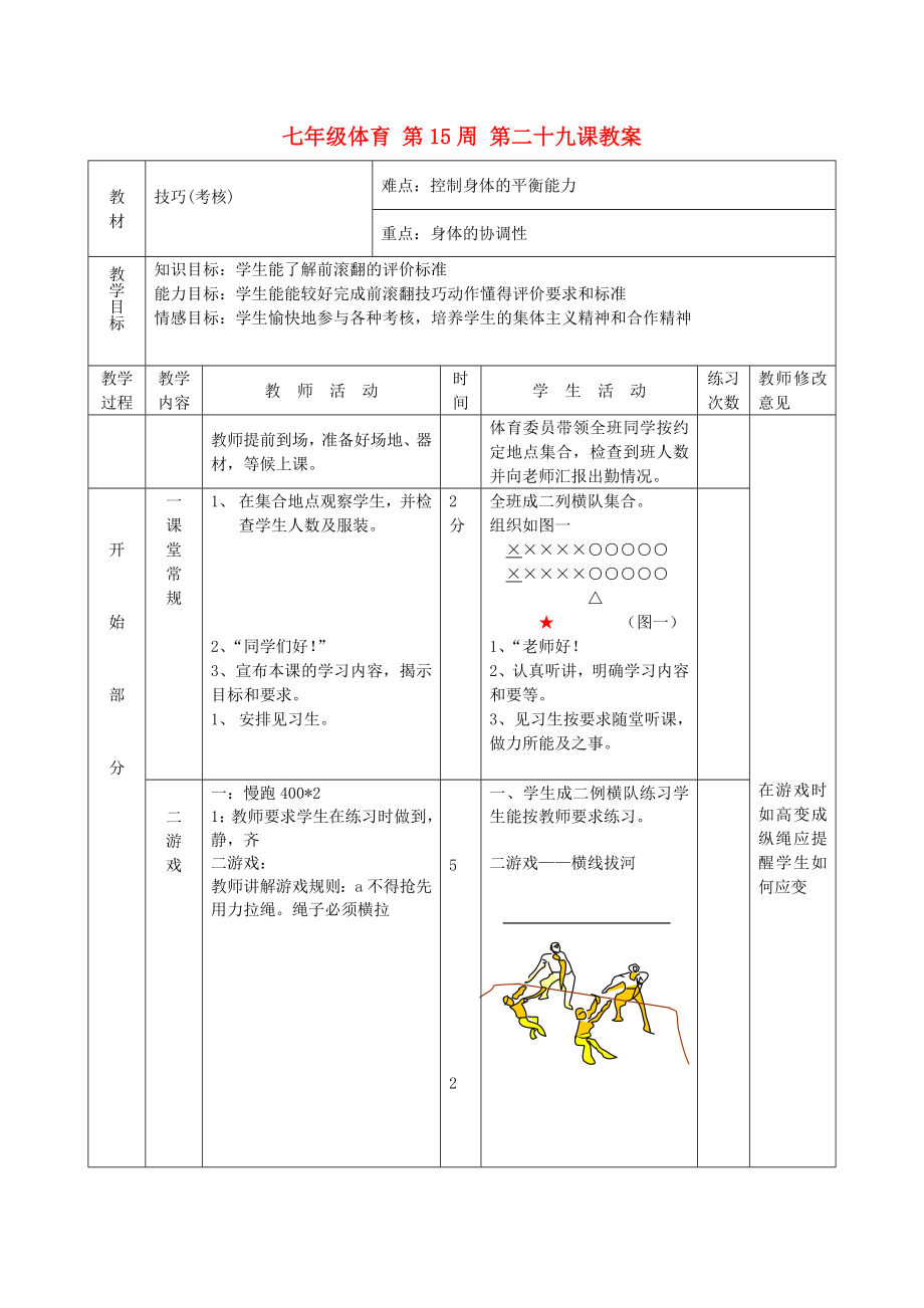 七年級體育 第15周 第二十九課教案_第1頁