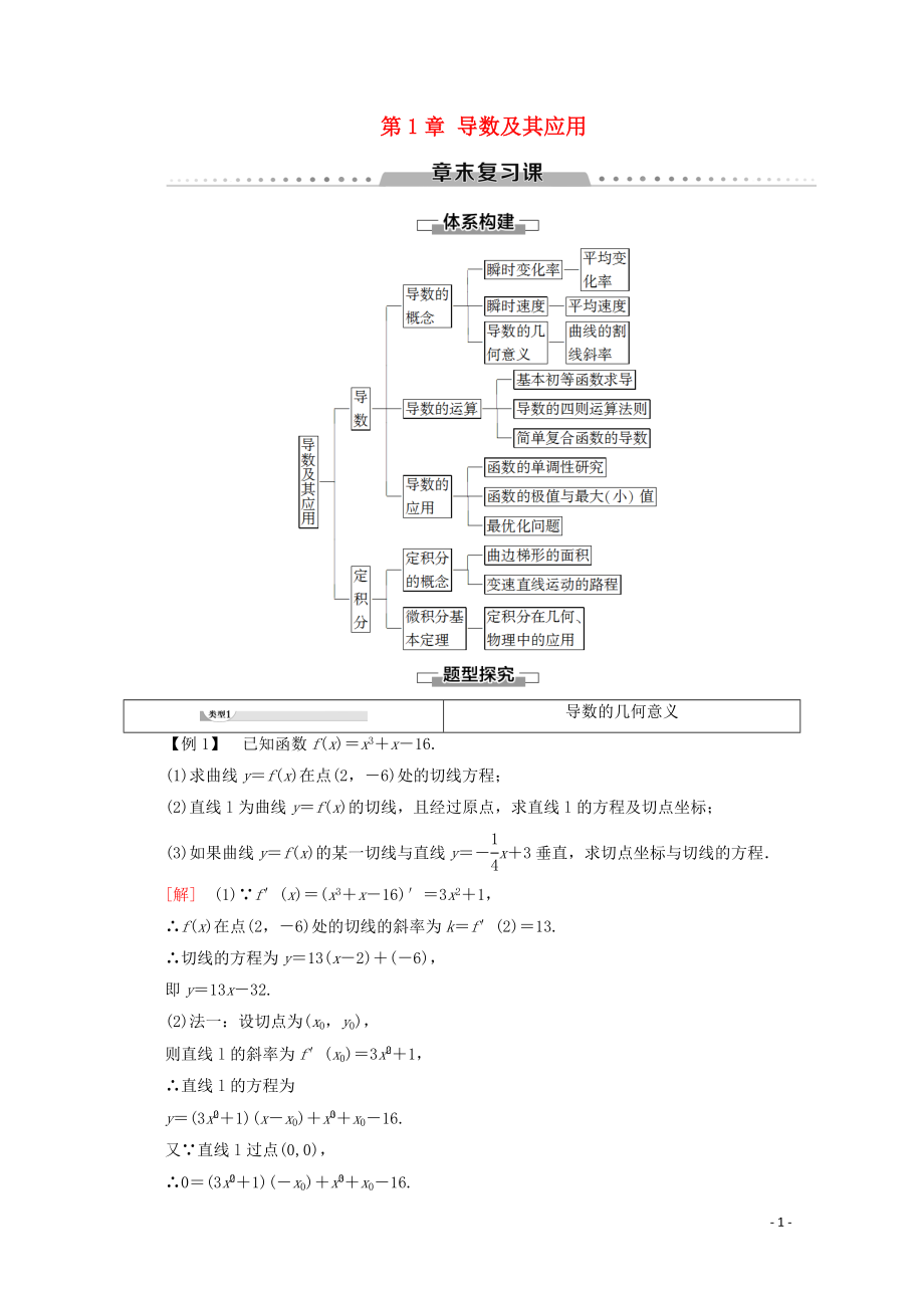 2019-2020學(xué)年高中數(shù)學(xué) 第1章 導(dǎo)數(shù)及其應(yīng)用章末復(fù)習(xí)課學(xué)案 新人教A版選修2-2_第1頁