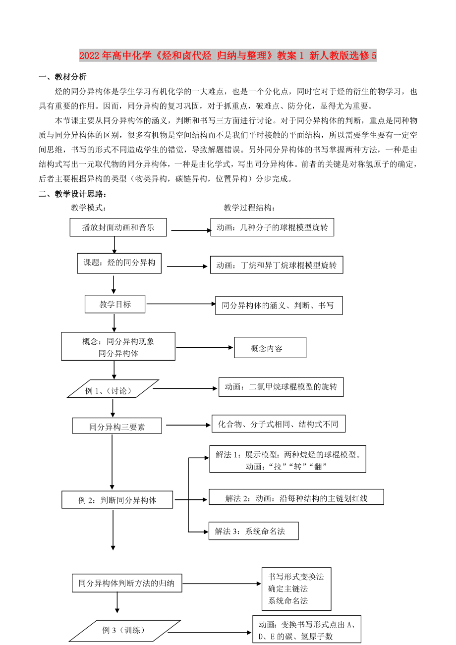 2022年高中化学《烃和卤代烃 归纳与整理》教案1 新人教版选修5_第1页