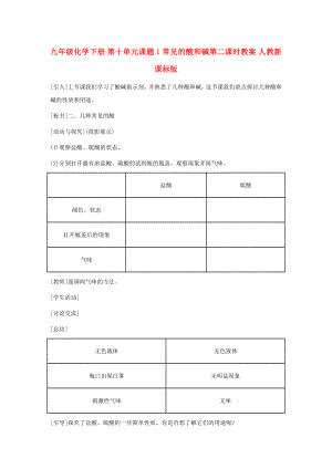 九年級化學(xué)下冊 第十單元課題1 常見的酸和堿第二課時教案 人教新課標(biāo)版