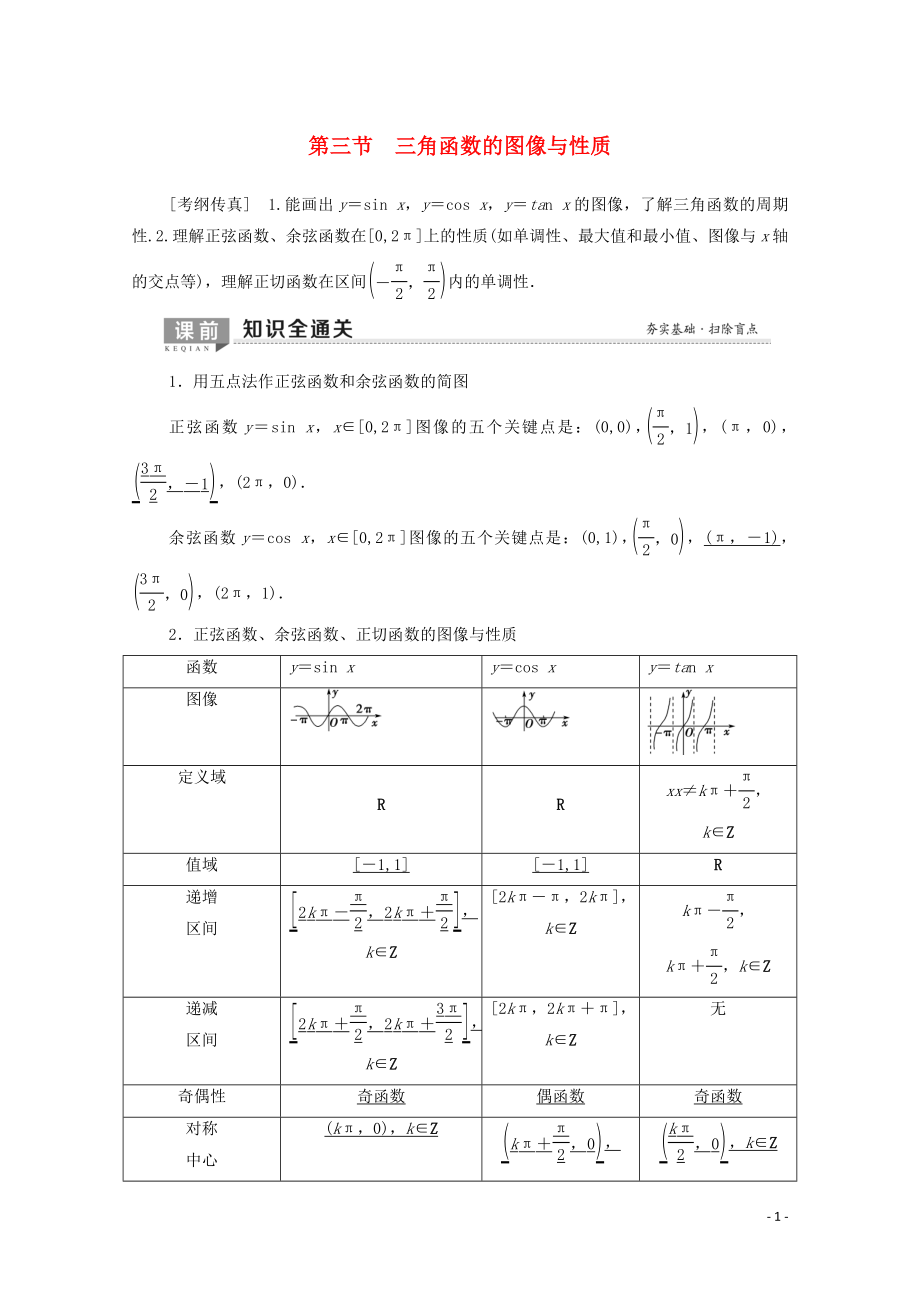 2020版高考數(shù)學(xué)一輪復(fù)習(xí) 第3章 三角函數(shù)、解三角形 第3節(jié) 三角函數(shù)的圖像與性質(zhì)教學(xué)案 理（含解析）北師大版_第1頁