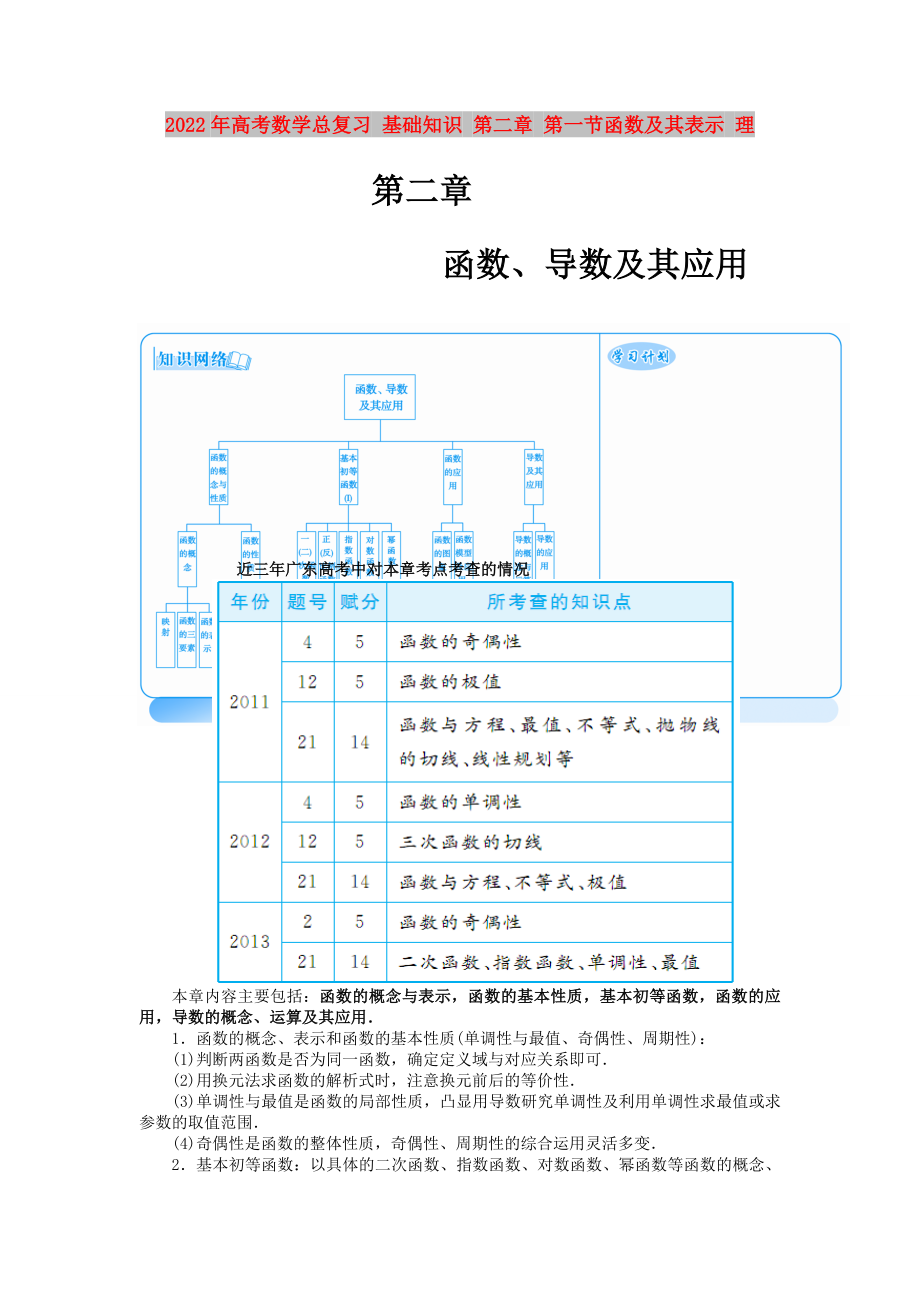 2022年高考数学总复习 基础知识 第二章 第一节函数及其表示 理_第1页