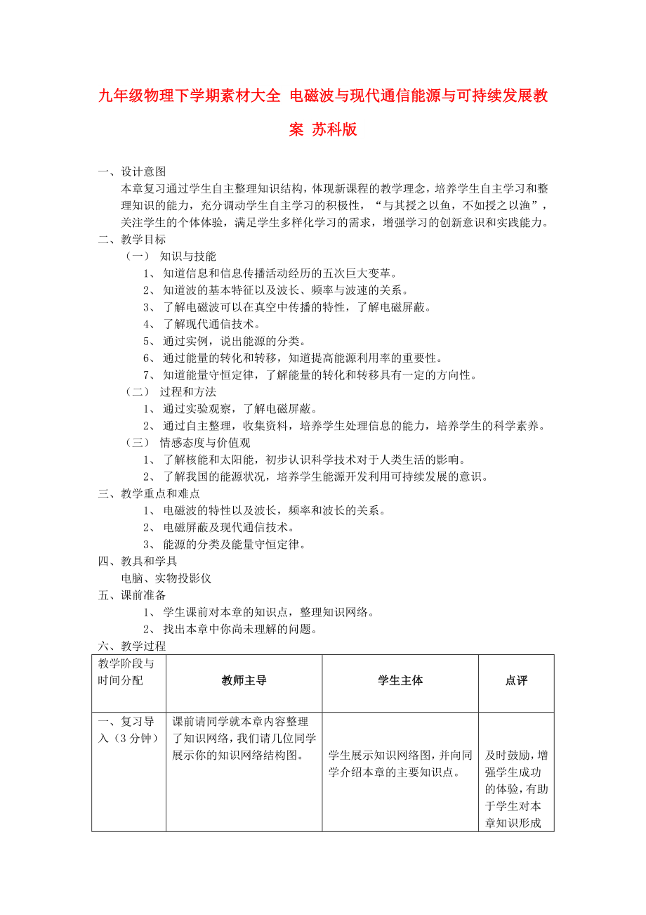 九年級物理下學期素材大全 電磁波與現(xiàn)代通信能源與可持續(xù)發(fā)展教案 蘇科版_第1頁