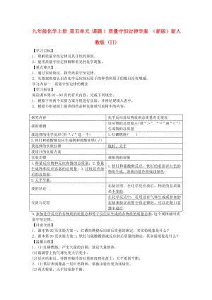 九年級(jí)化學(xué)上冊(cè) 第五單元 課題1 質(zhì)量守恒定律學(xué)案 （新版）新人教版 (II)