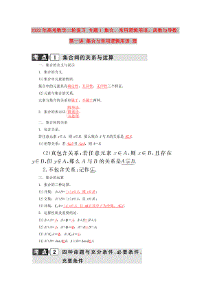 2022年高考數(shù)學二輪復習 專題1 集合、常用邏輯用語、函數(shù)與導數(shù) 第一講 集合與常用邏輯用語 理