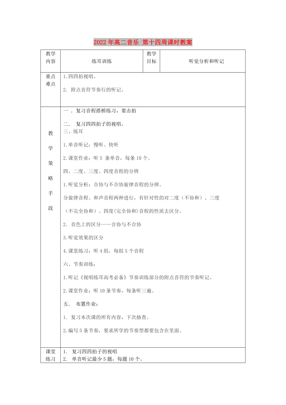 2022年高二音樂(lè) 第十四周課時(shí)教案_第1頁(yè)