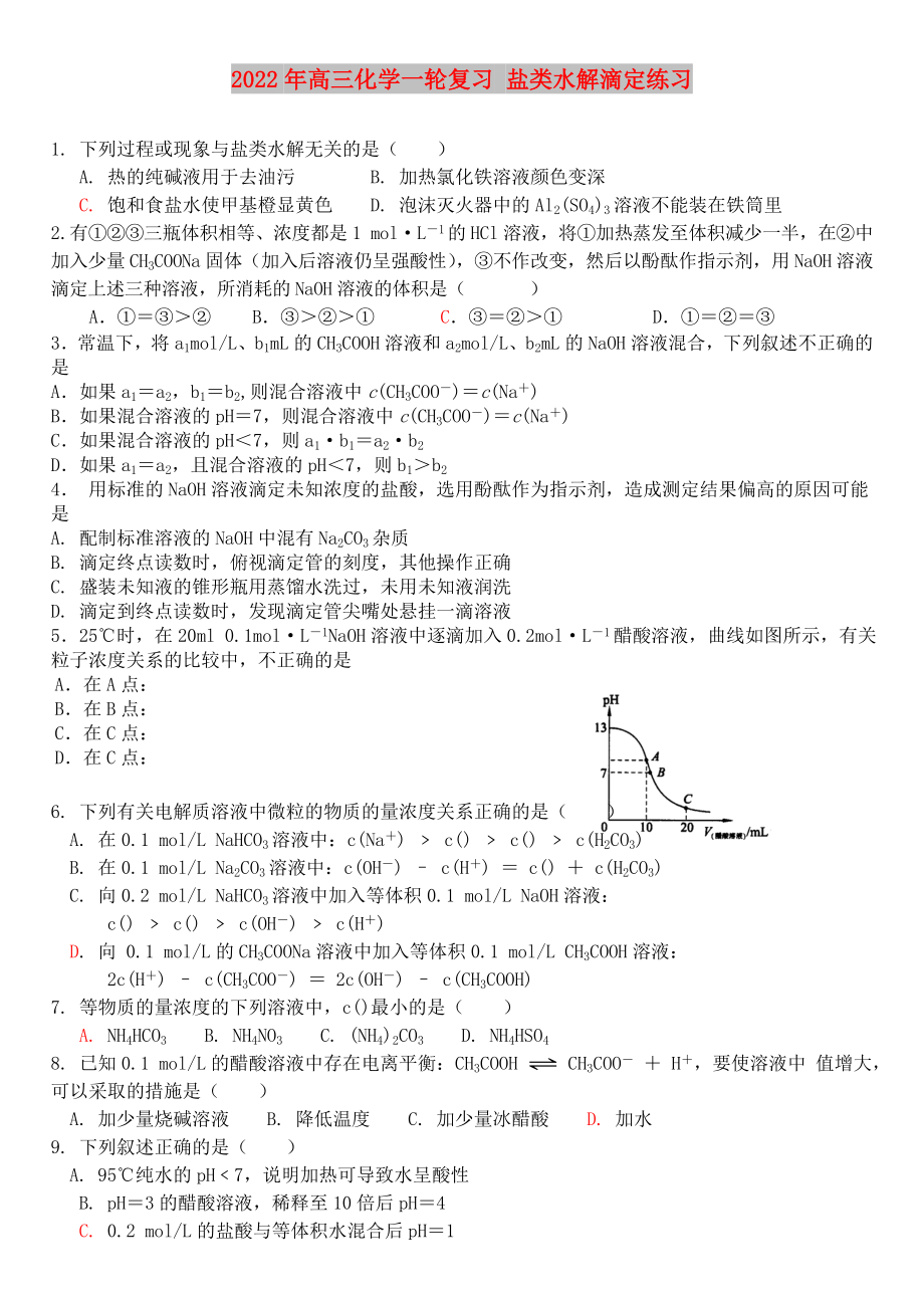 2022年高三化學(xué)一輪復(fù)習(xí) 鹽類水解滴定練習(xí)_第1頁(yè)