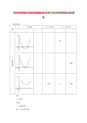 2022年高中數(shù)學(xué) 初高中銜接教程 第十三講 一元二次不等式練習(xí) 新人教版
