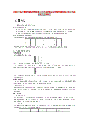 2022年高中數(shù)學(xué) 隨機(jī)變量及其分布列 版塊二 幾類(lèi)典型的隨機(jī)分布4完整講義（學(xué)生版）