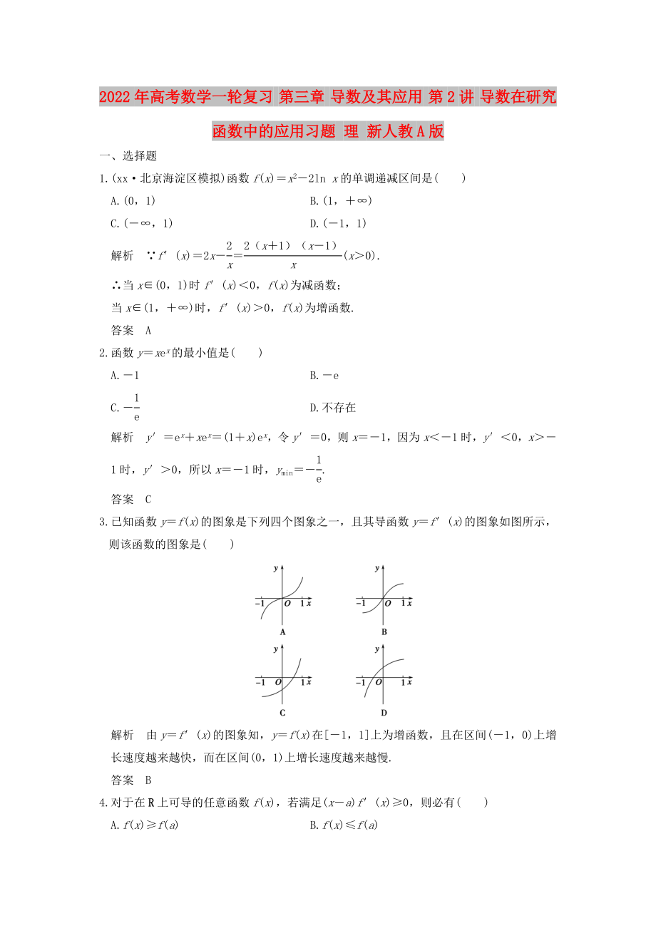 2022年高考數(shù)學(xué)一輪復(fù)習(xí) 第三章 導(dǎo)數(shù)及其應(yīng)用 第2講 導(dǎo)數(shù)在研究函數(shù)中的應(yīng)用習(xí)題 理 新人教A版_第1頁(yè)