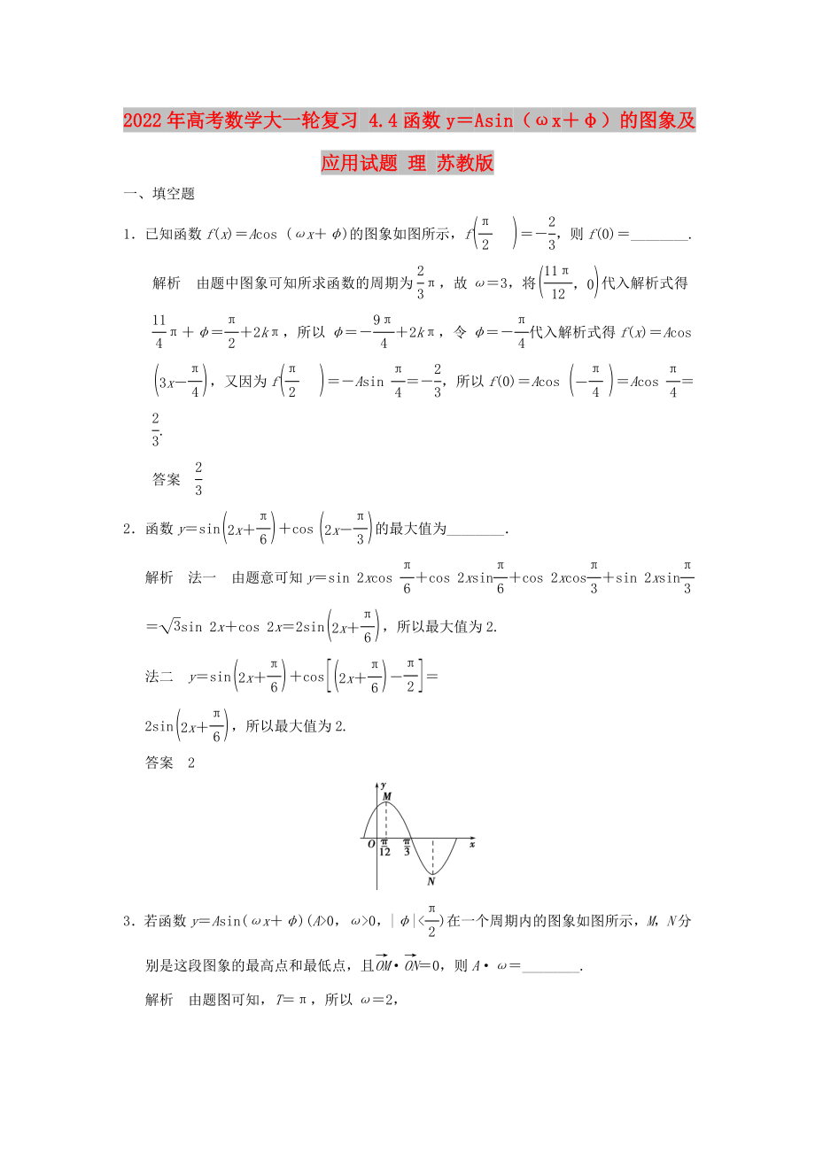 2022年高考数学大一轮复习 4.4函数y＝Asin（ωx＋φ）的图象及应用试题 理 苏教版_第1页