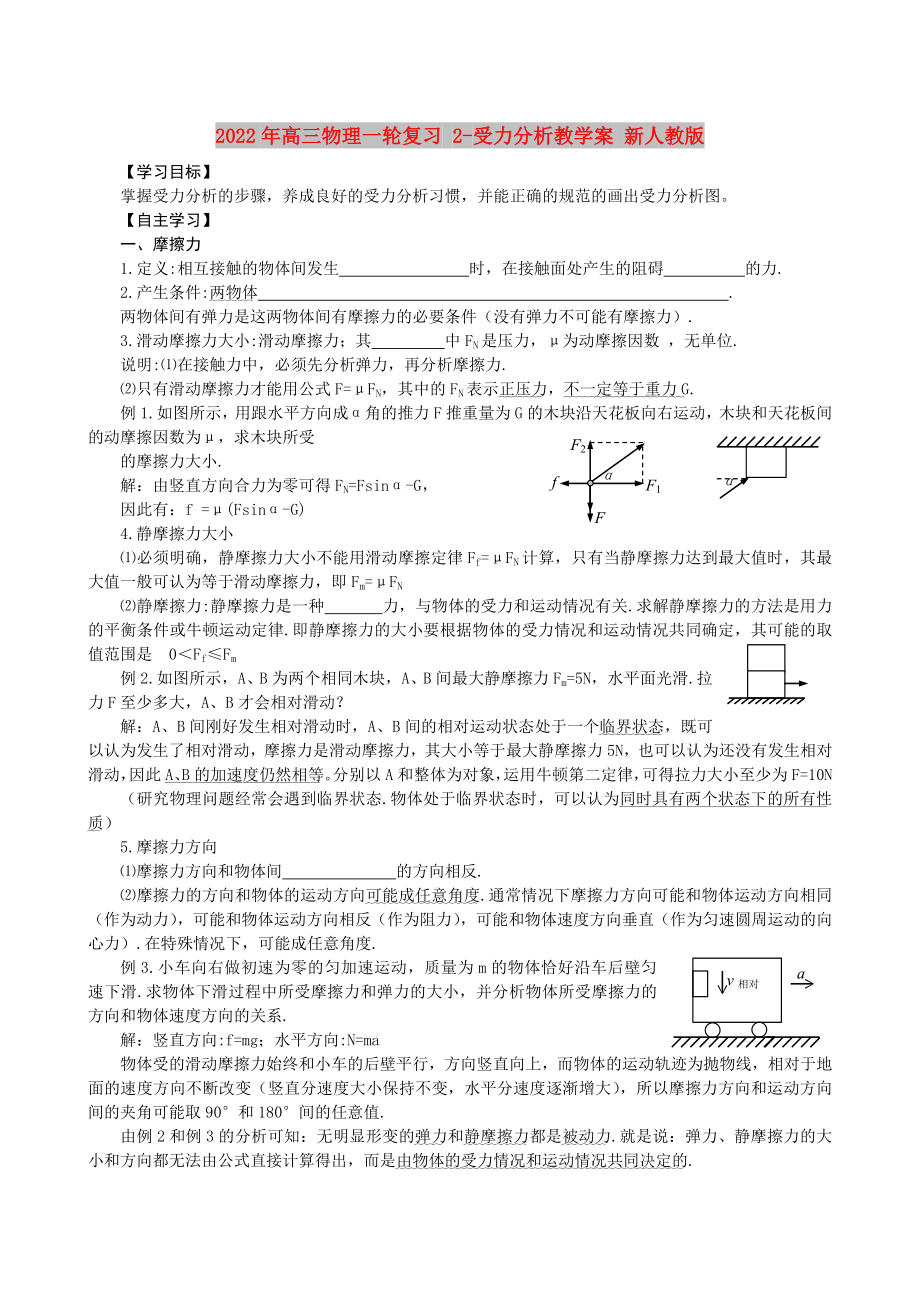 2022年高三物理一輪復(fù)習(xí) 2-受力分析教學(xué)案 新人教版_第1頁(yè)