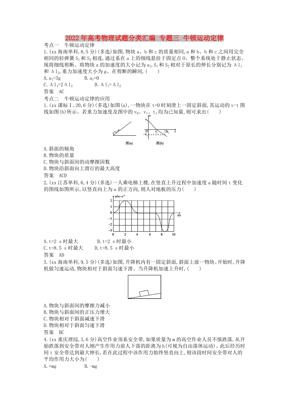 2022年高考物理試題分類(lèi)匯編 專(zhuān)題三 牛頓運(yùn)動(dòng)定律_第1頁(yè)