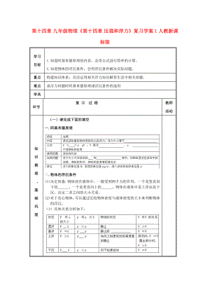 九年級物理《第十四章 壓強和浮力》復習學案1 人教新課標版