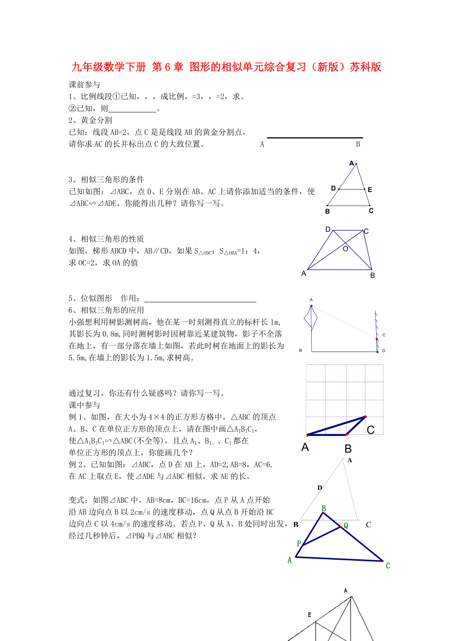 九年級數(shù)學下冊 第6章 圖形的相似單元綜合復習（新版）蘇科版_第1頁