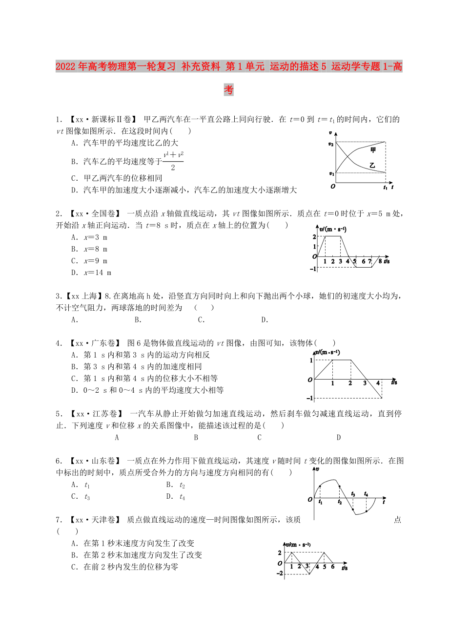 2022年高考物理第一輪復(fù)習(xí) 補(bǔ)充資料 第1單元 運(yùn)動的描述5 運(yùn)動學(xué)專題1-高考_第1頁