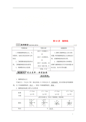 2019版高考數(shù)學(xué)一輪復(fù)習(xí) 第八章 解析幾何 第52講 拋物線學(xué)案