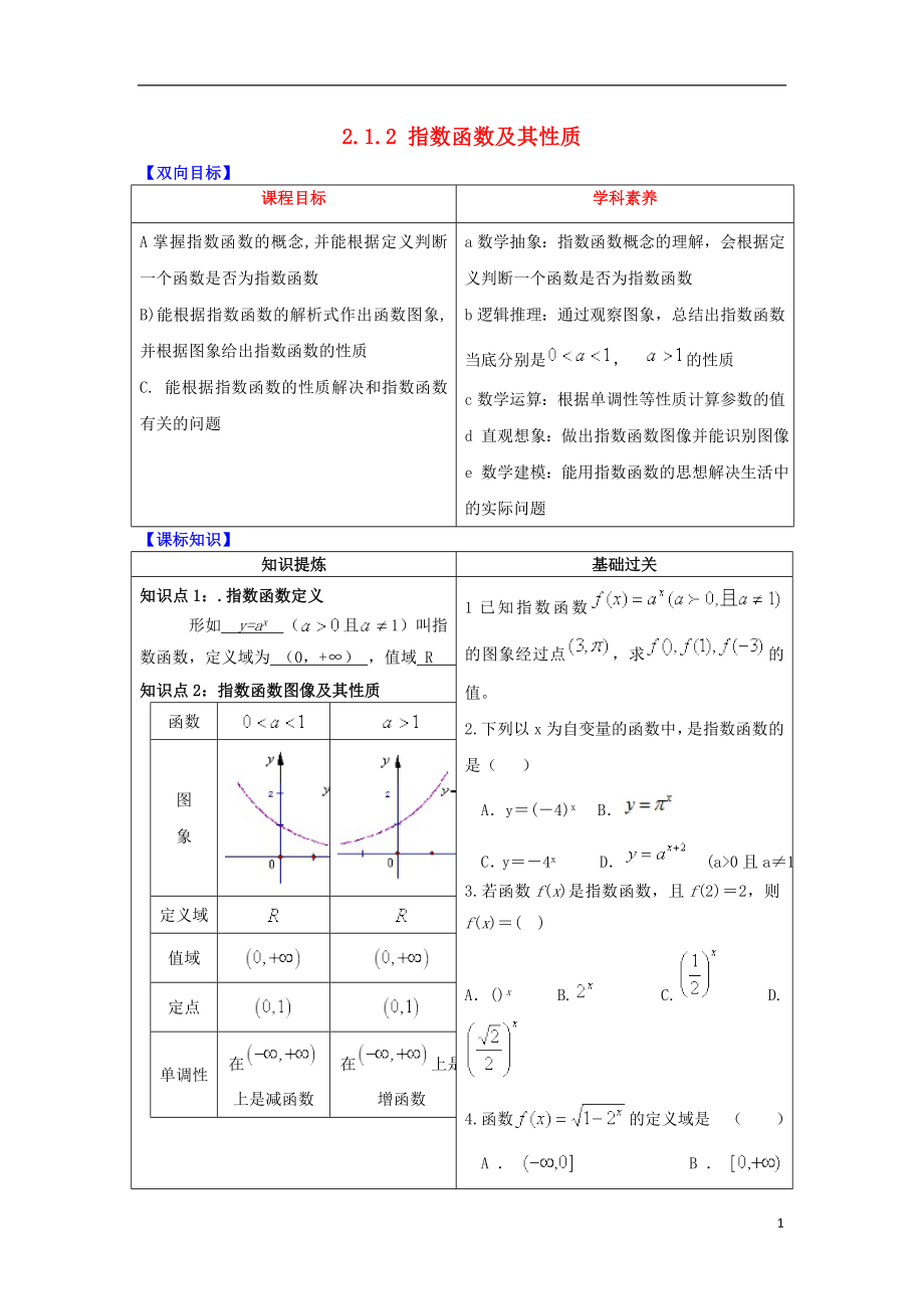 2019屆高中數(shù)學(xué) 專題2.1.2 指數(shù)函數(shù)及其性質(zhì)視角透析學(xué)案 新人教A版必修1_第1頁