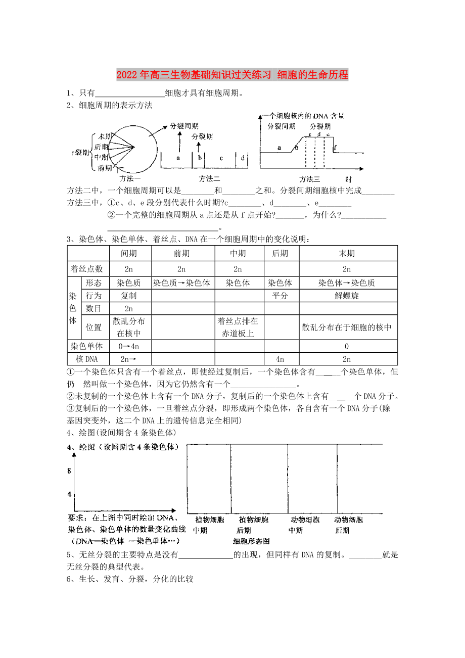 2022年高三生物基礎(chǔ)知識(shí)過(guò)關(guān)練習(xí) 細(xì)胞的生命歷程_第1頁(yè)