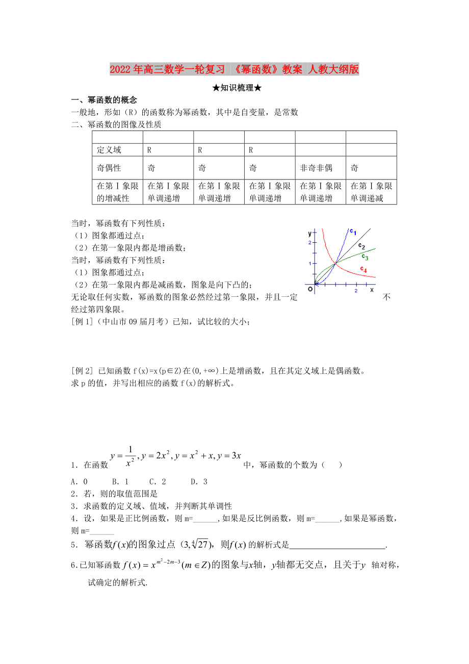 2022年高三數(shù)學(xué)一輪復(fù)習(xí) 《冪函數(shù)》教案 人教大綱版_第1頁