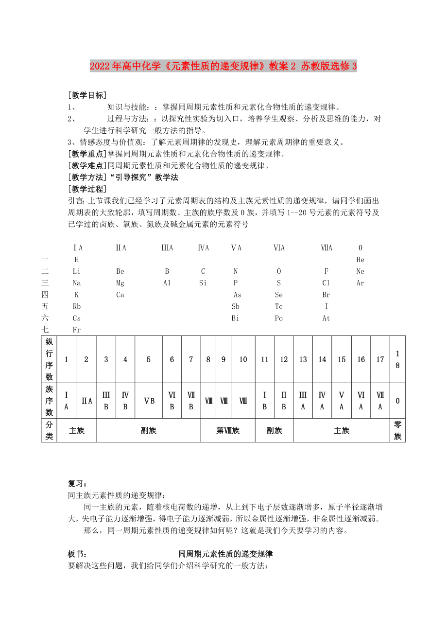 2022年高中化學(xué)《元素性質(zhì)的遞變規(guī)律》教案2 蘇教版選修3_第1頁(yè)