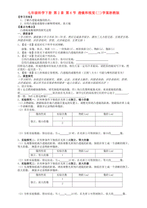 七年級(jí)科學(xué)下冊(cè) 第2章 第6節(jié) 透鏡和視覺(二)學(xué)案浙教版