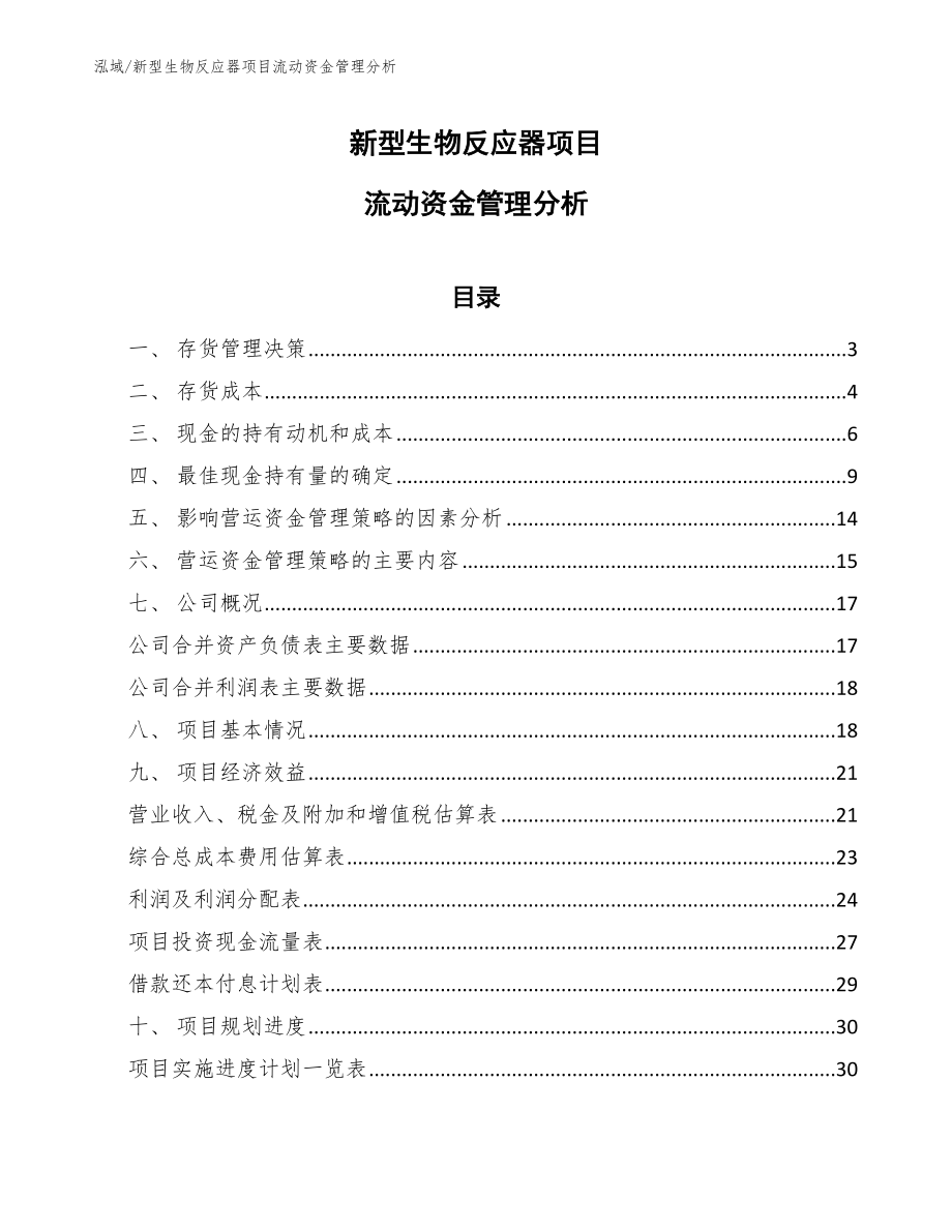 新型生物反应器项目流动资金管理分析【参考】_第1页