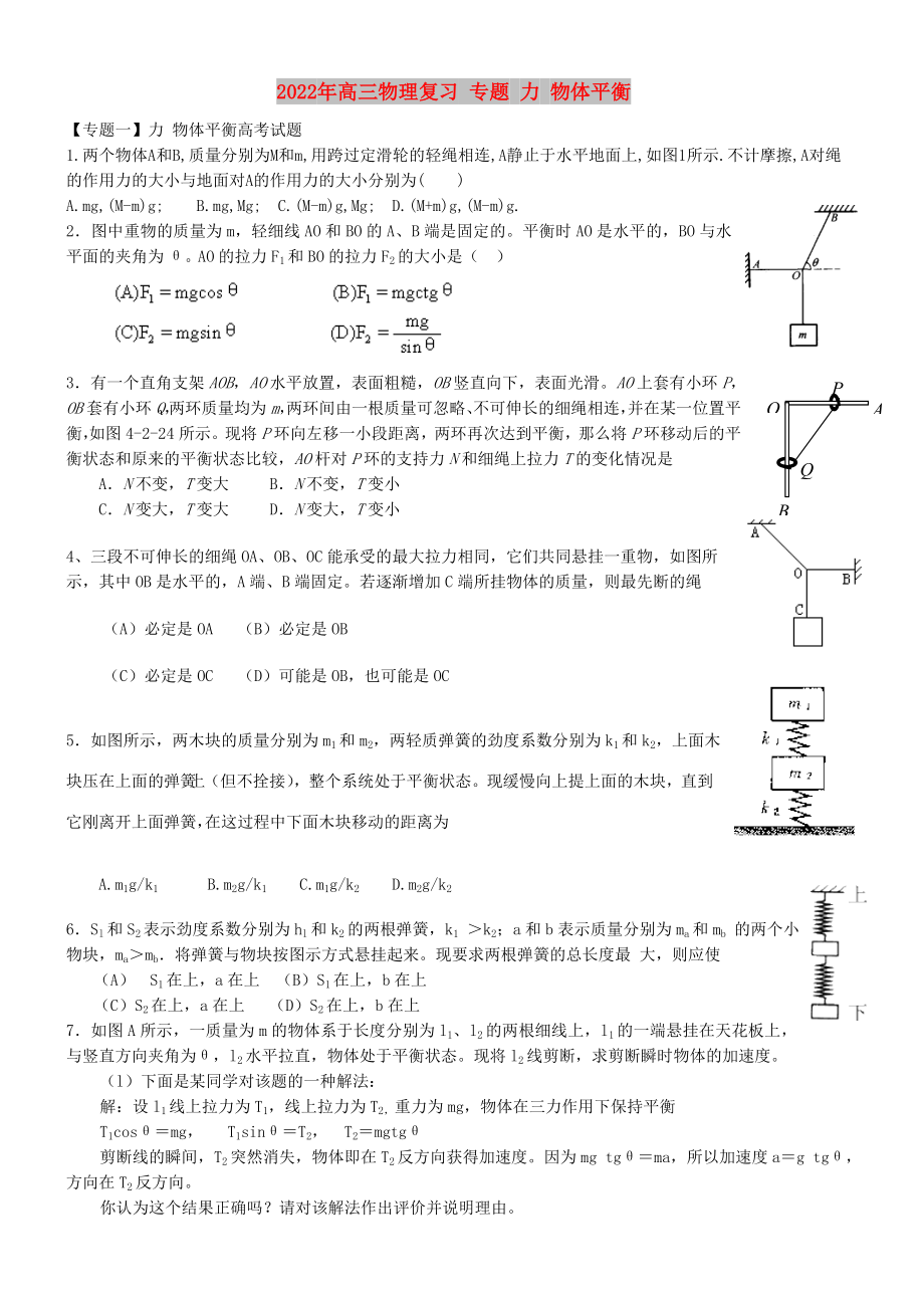 2022年高三物理復(fù)習(xí) 專題 力 物體平衡_第1頁