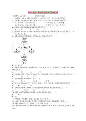 2022年高二數(shù)學(xué)上學(xué)期期中試題 理