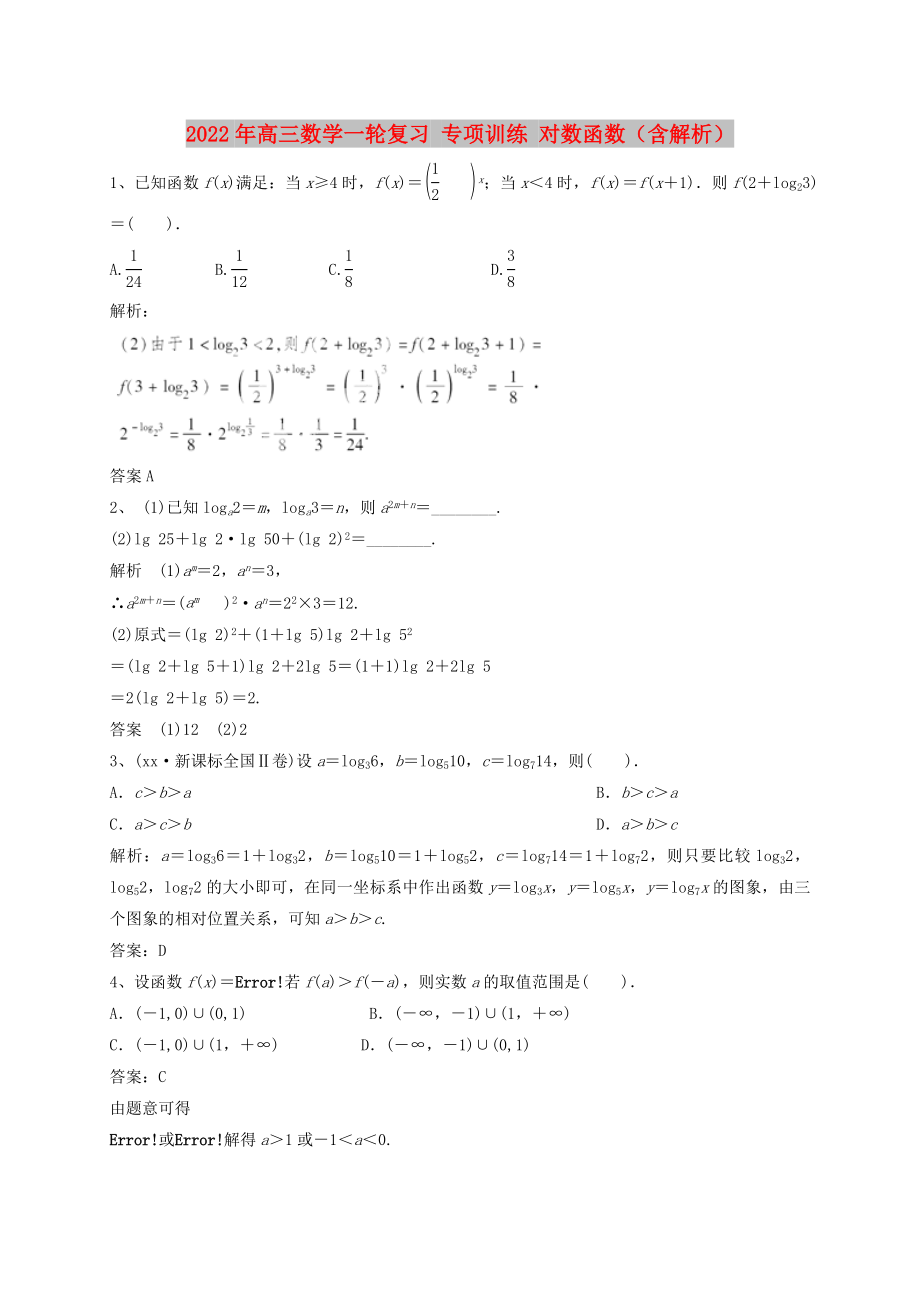 2022年高三数学一轮复习 专项训练 对数函数（含解析）_第1页