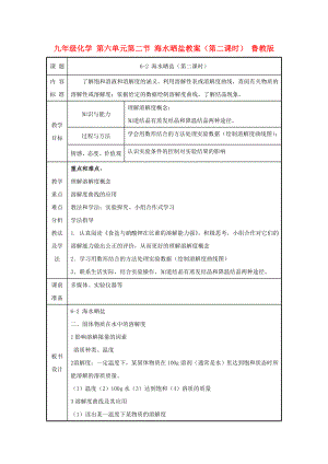 九年級化學(xué) 第六單元第二節(jié) 海水曬鹽教案（第二課時） 魯教版